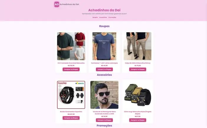 Screenshot do site Vitrine de produtos da Shoppe